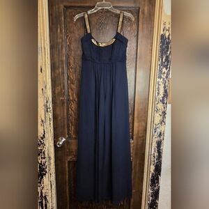BCBG MaxAzria Navy and Gold Sequiun Maxi Dress Prom Formal Event Sz 6P